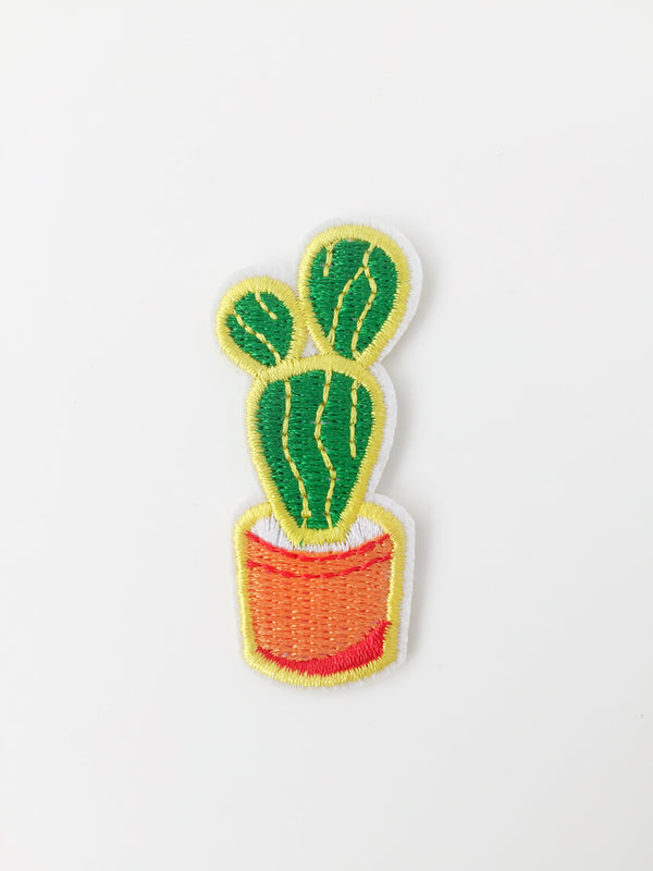 Angel Wing Cactus Iron-on Patch, Potted Succulent Embroidery Motif