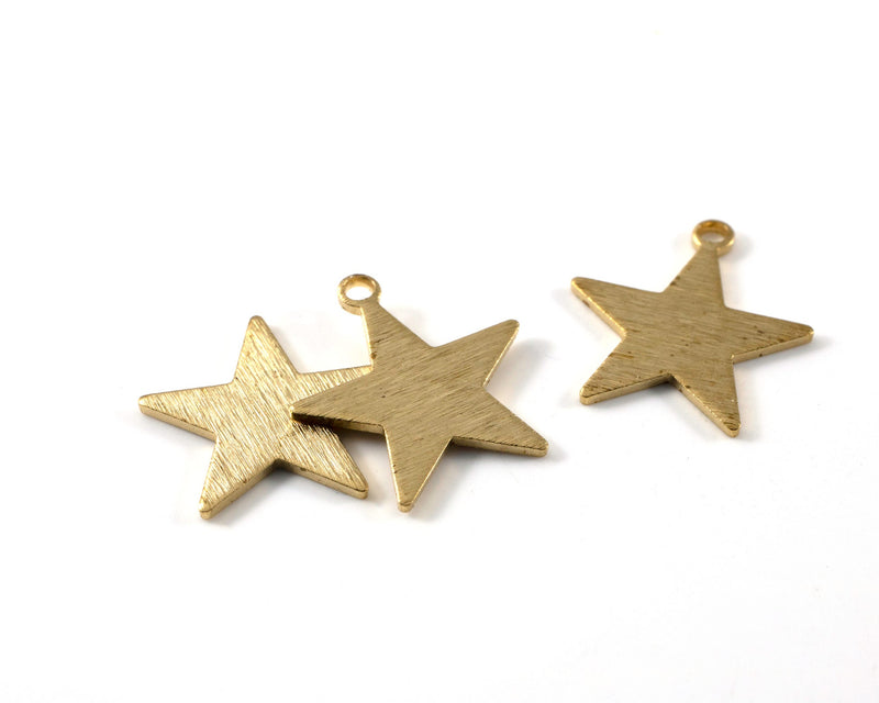 6 x Raw Brass Textured Star Charms, 19x18mm (C0448)