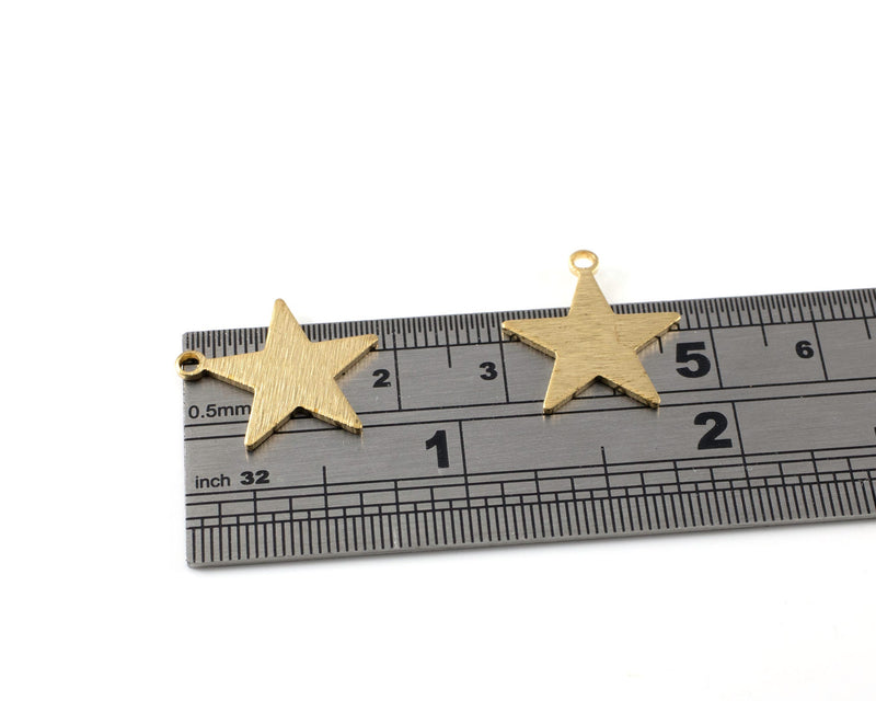 6 x Raw Brass Textured Star Charms, 19x18mm (C0448)