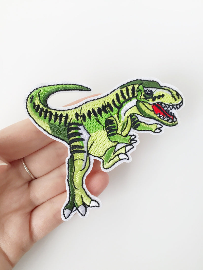 Tyrannosaurus Iron-on Patch, Green T-Rex Embroidery