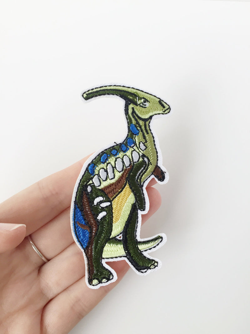 Charonosaurus Iron-on Patch, Parasaurolophus Embroidery Motif, Dinosaur Applique