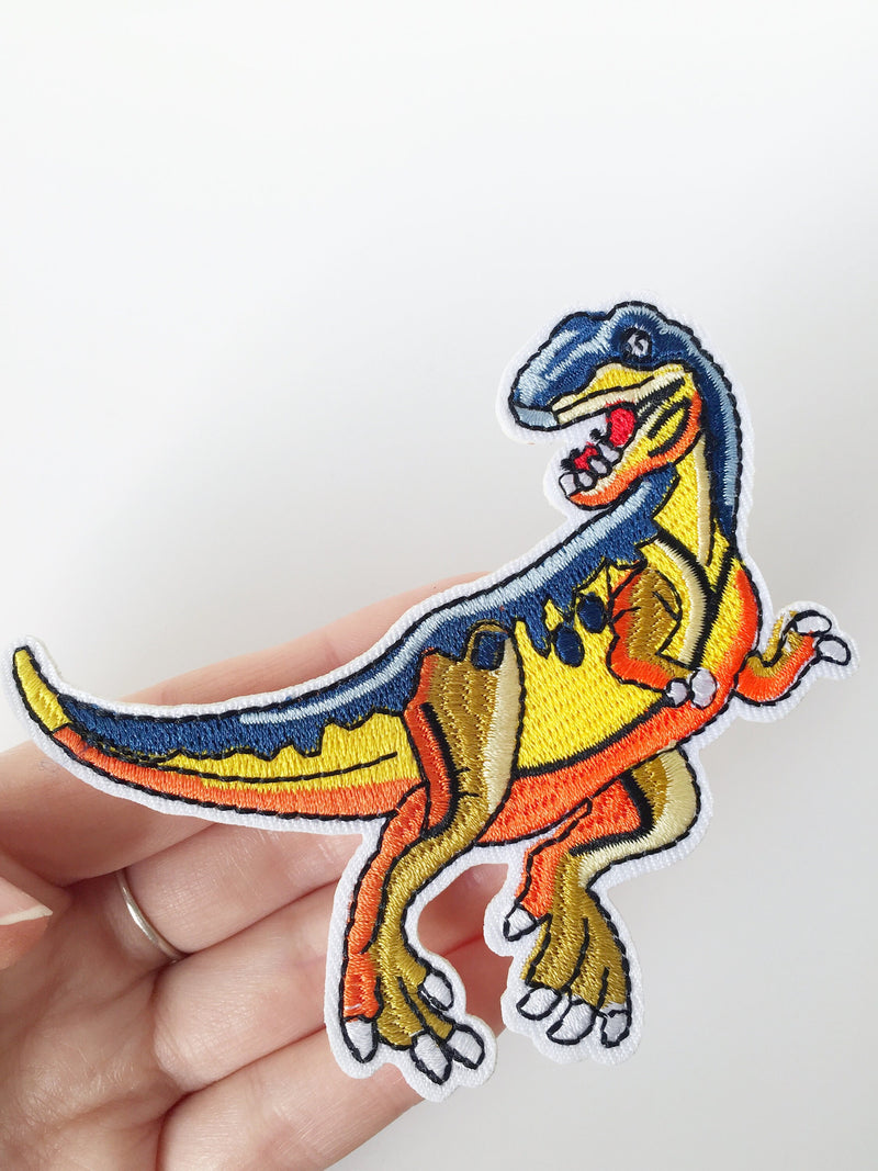 Velociraptor Iron-on Patch, Dinosaur Embroidery Applique