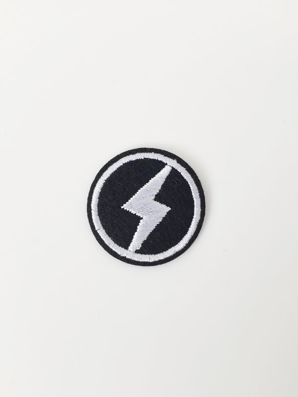 Black and White Lightning Bolt Iron-on Patch, Pop Culture Fun Badge