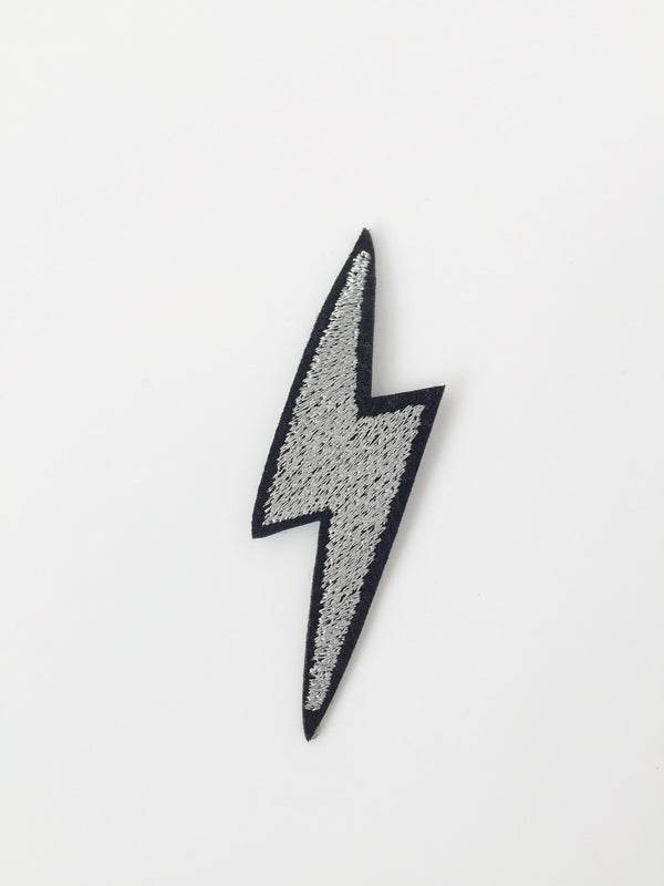 Silver Lightning Bolt Iron-on Patch, Pop Culture Fun Badge