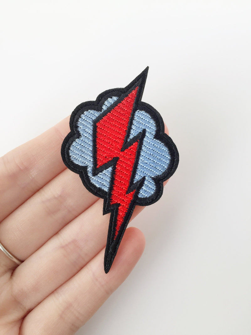 Stormy Cloud Iron-on Patch, Anime Lightning Bolt Badge