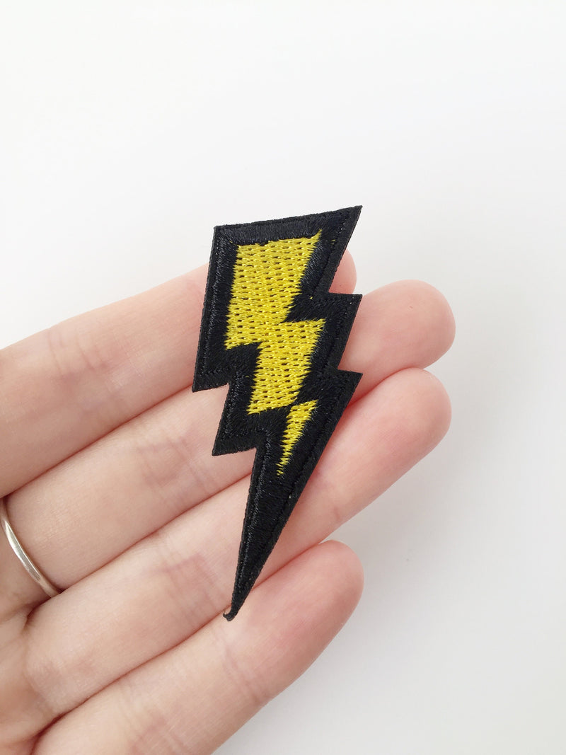 Yellow Lightning Bolt Iron-on Patch, Pop Culture Embroidered Applique