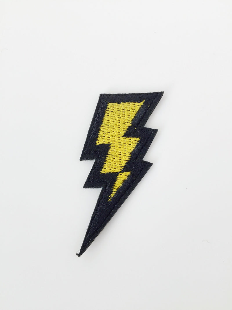 Yellow Lightning Bolt Iron-on Patch, Pop Culture Embroidered Applique