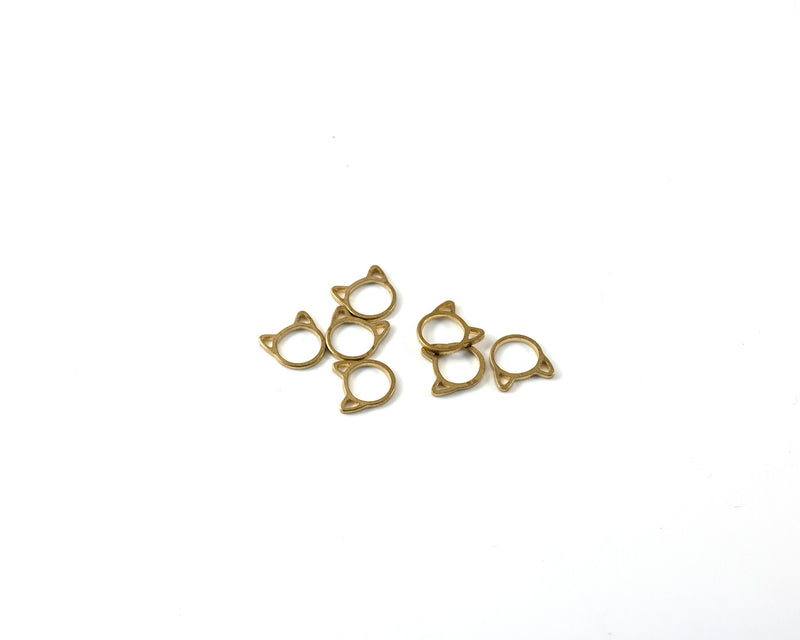 6 x Raw Brass Cat Connectors, 9x1mm Dainty Brass Charm Links (C0406)