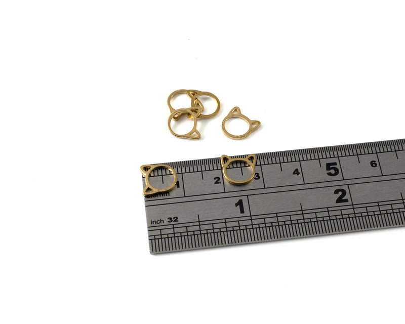 6 x Raw Brass Cat Connectors, 9x1mm Dainty Brass Charm Links (C0406)