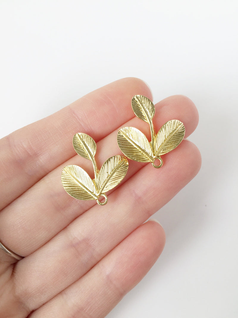 1 pair x Gold Orchid Leaf Earring Studs Blanks with Loops (1892)