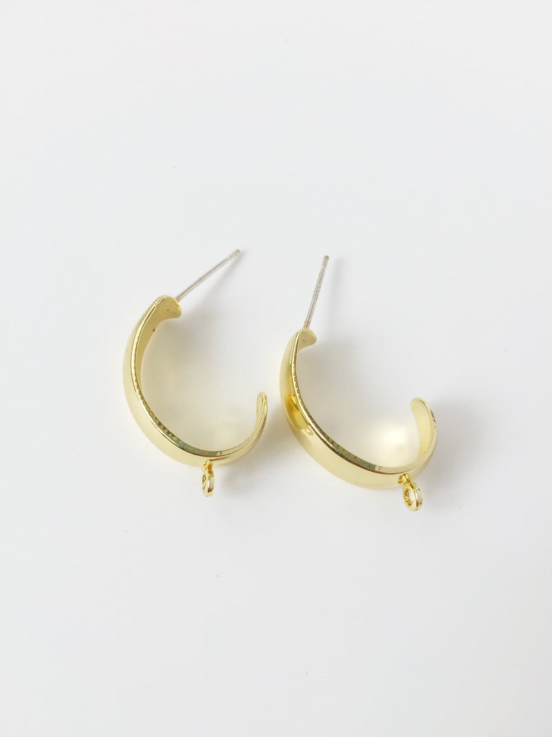 1 pair x Gold Plated Oval Hoop Studs with Loops (1903)