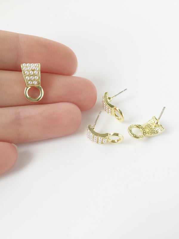 1 pair x Gold Plated Pearl Earring Studs with Loops (1891)