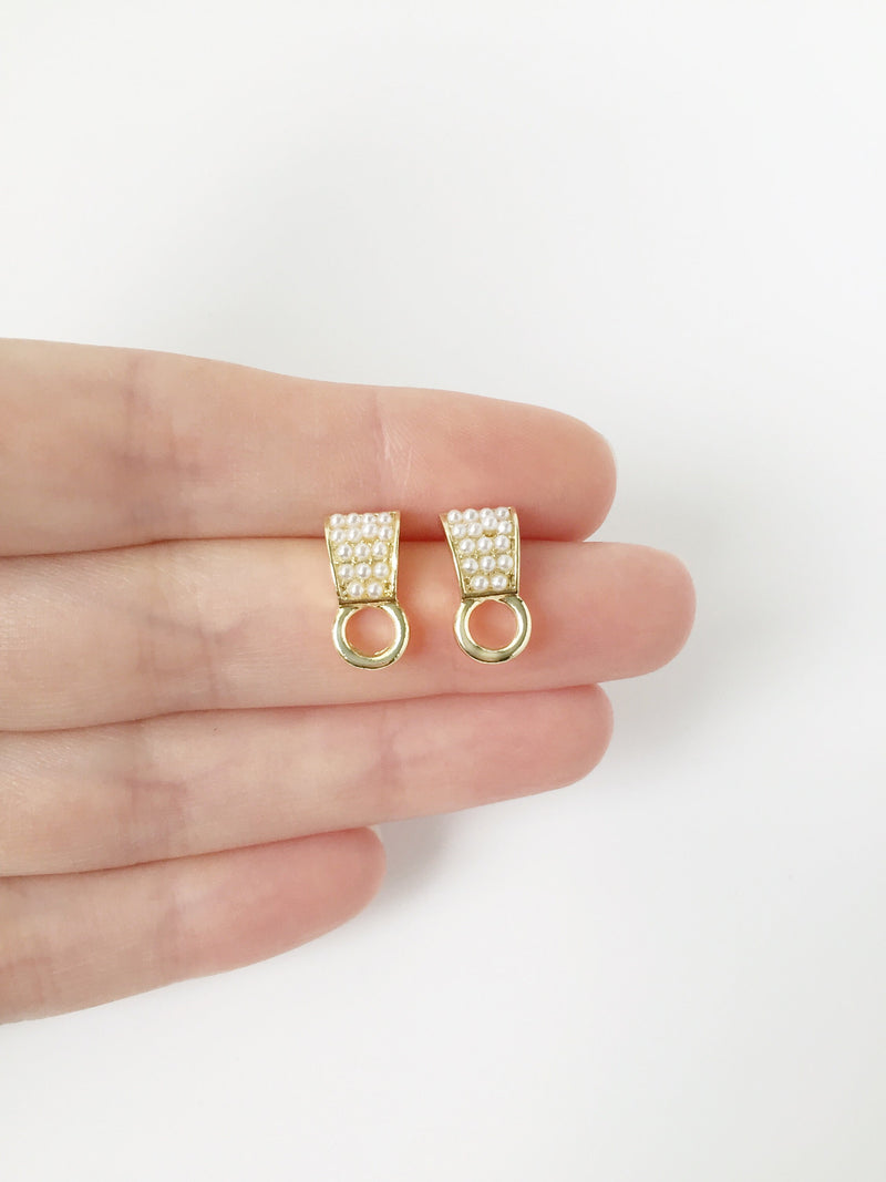 1 pair x Gold Plated Pearl Earring Studs with Loops (1891)