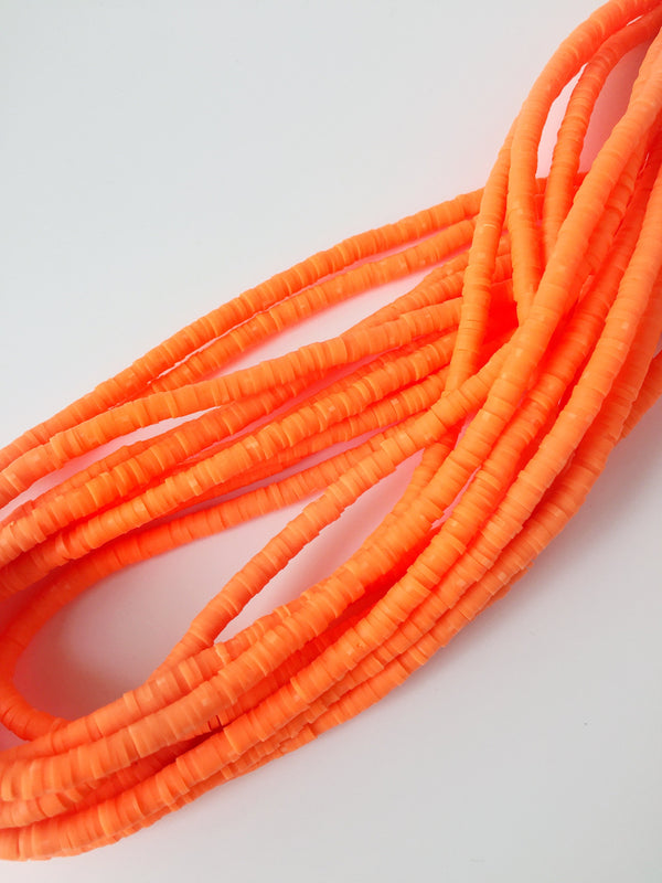 1 strand x 4mm Neon Orange Polymer Clay Disc Beads, Vinyl Heishi Beads (1776)