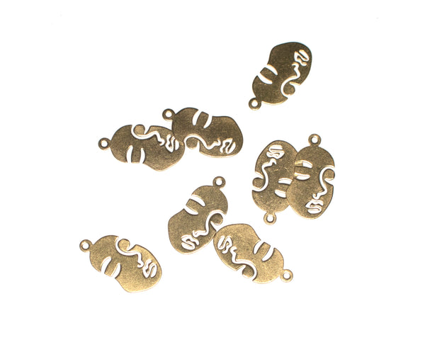 6 x Raw Brass Silhouette Face Charms, 20x10mm Abstract Face Pendants (C0212)