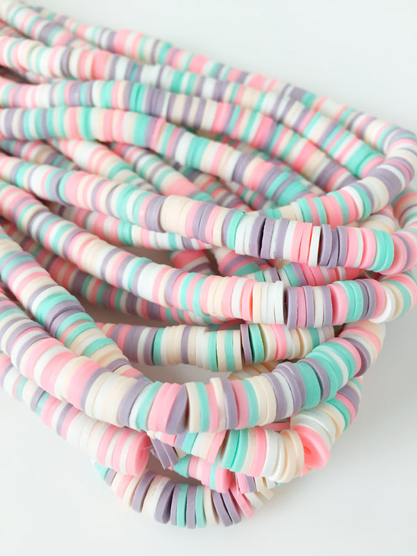 1 strand x 6mm Multicolour Polymer Clay Disc Beads, Vinyl Heishi Beads (1767)