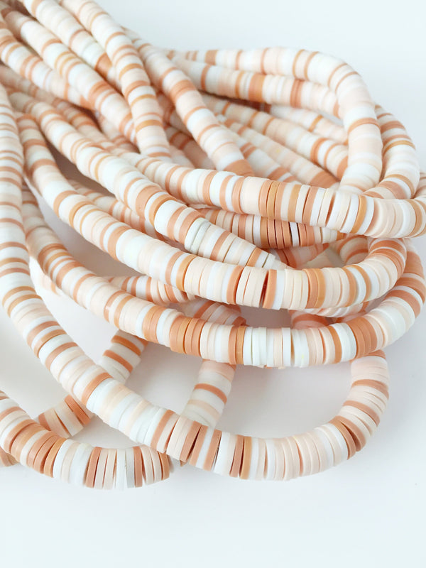 1 strand x 6mm Caramel Brown Polymer Clay Disc Beads, Vinyl Heishi Beads (1768)