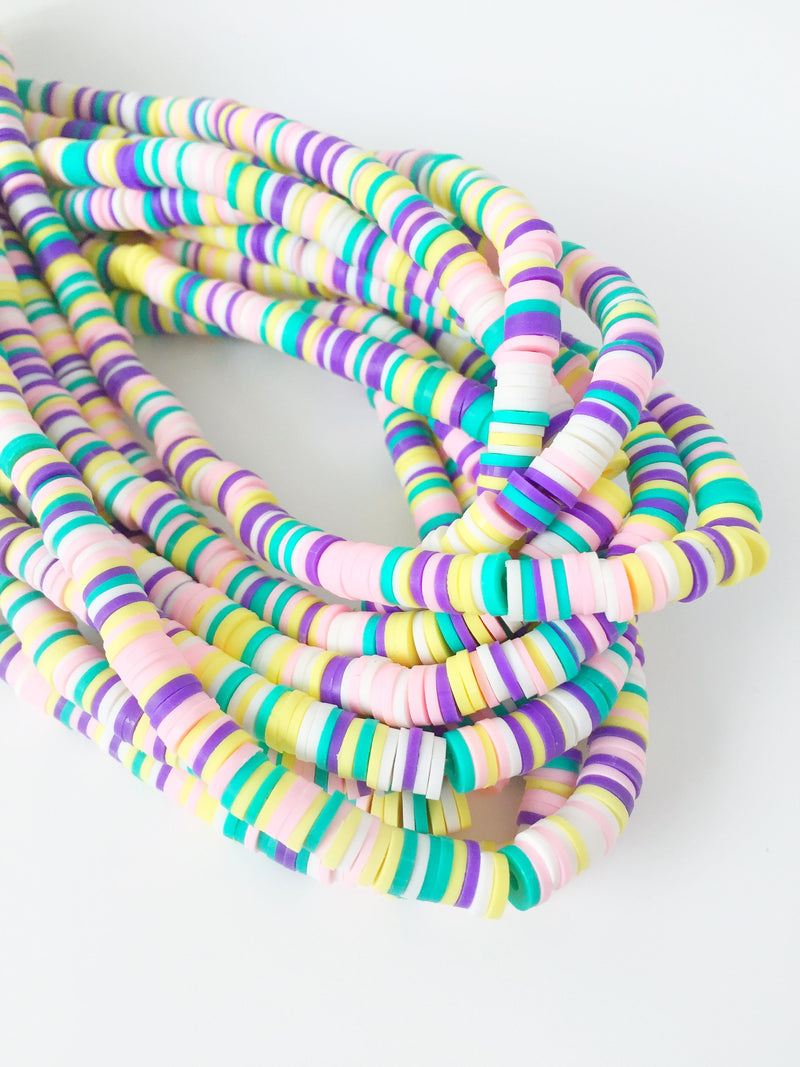 1 strand x 6mm Multicolour Polymer Clay Disc Beads, Vinyl Heishi Beads (1763)