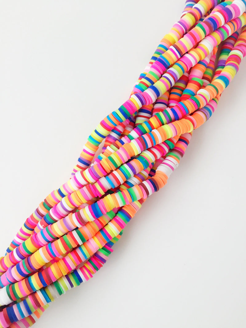 1 strand x 6mm Multicolour Polymer Clay Disc Beads, Vinyl Heishi Beads (1764)