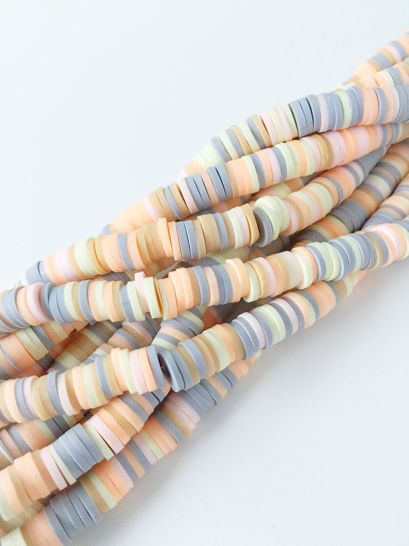 1 strand x 6mm Pastel Shades Polymer Clay Disc Beads, Vinyl Heishi Beads (1769)