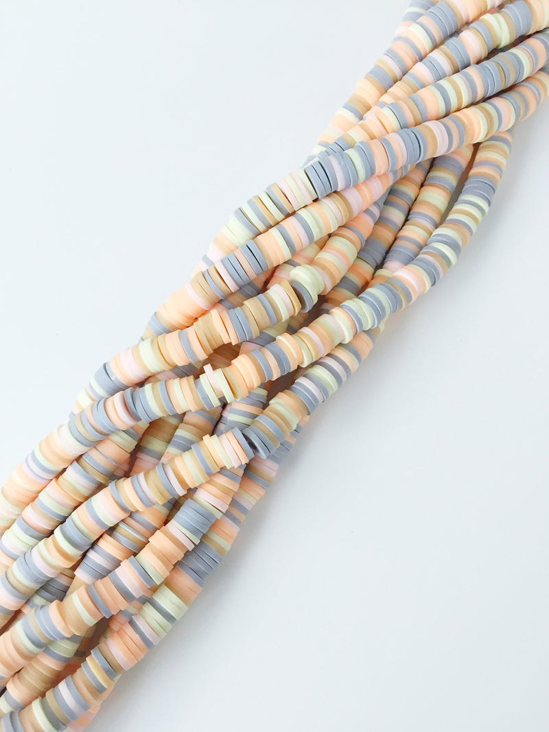 1 strand x 6mm Pastel Shades Polymer Clay Disc Beads, Vinyl Heishi Beads (1769)