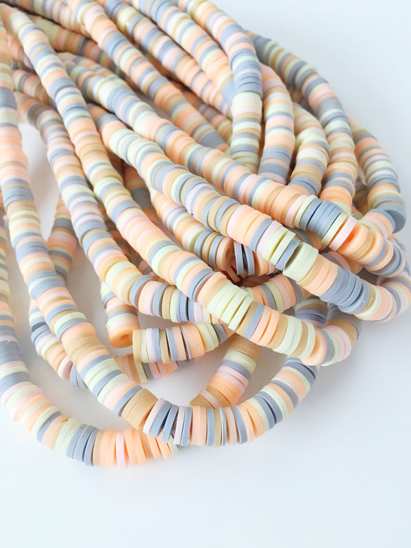1 strand x 6mm Pastel Shades Polymer Clay Disc Beads, Vinyl Heishi Beads (1769)