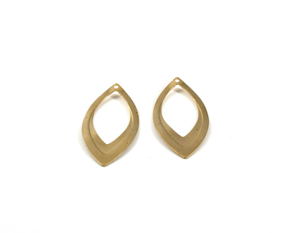 2 x Raw Brass Marquise Pendants, 48x22mm (C0450)