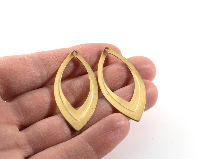 2 x Raw Brass Marquise Pendants, 48x22mm (C0450)