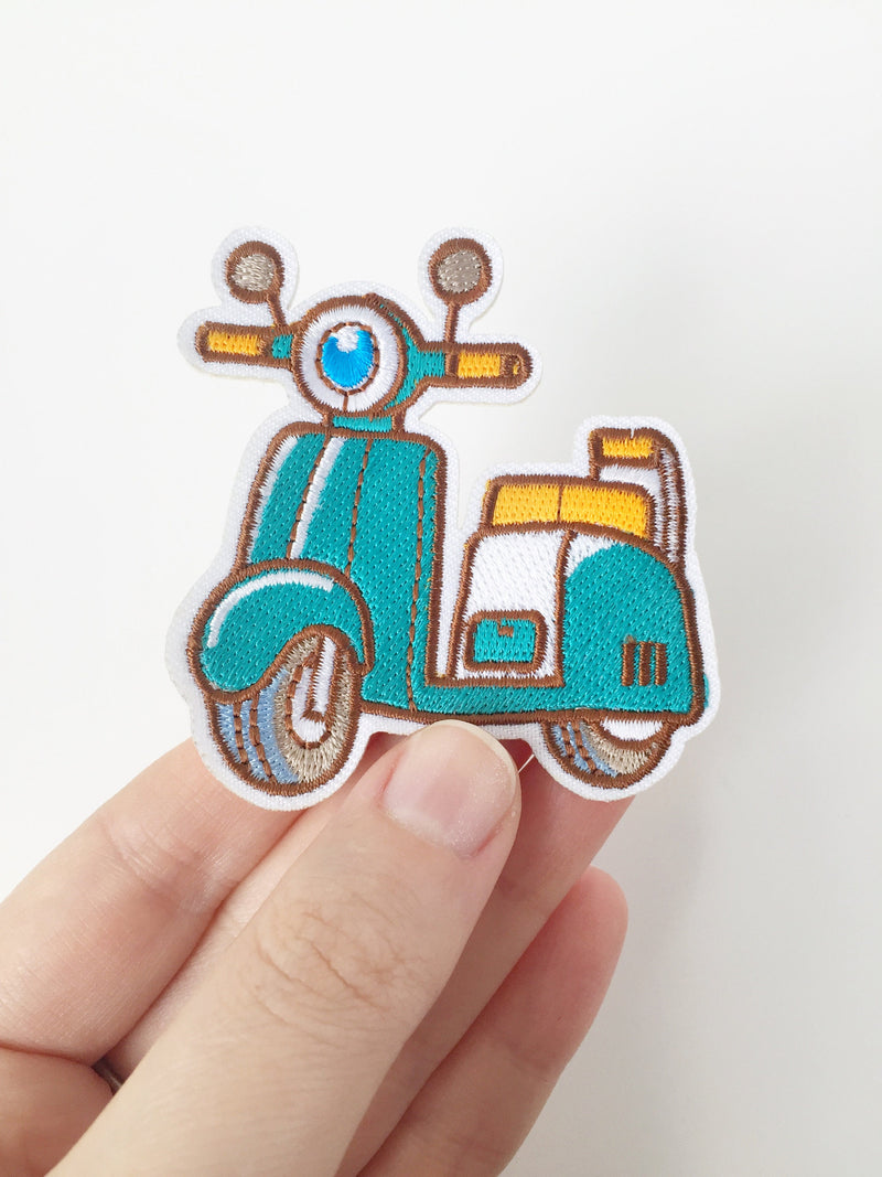 Scooter Iron-on Patch, Retro Scooter Embroidery Applique