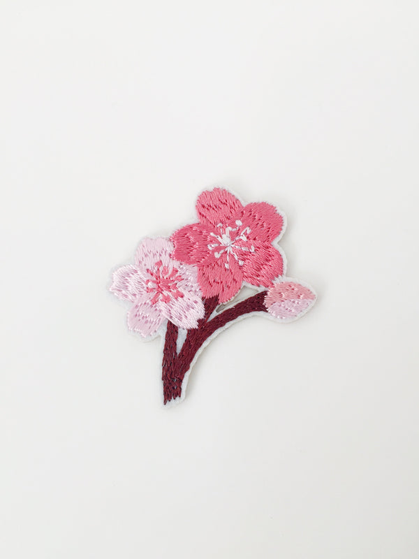 Pink Sakura Iron-on Patch, Embroidered Cherry Blossom Badge