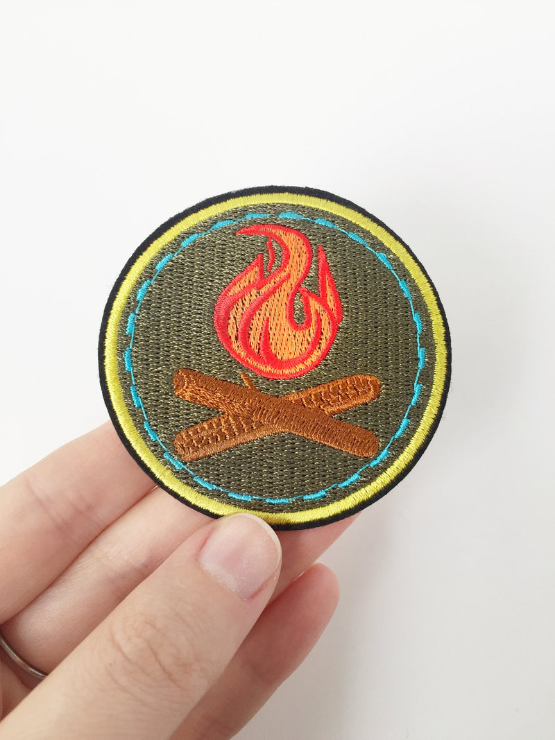 Camping Fire Iron-on Patch, Campfire Motif, Nature Applique