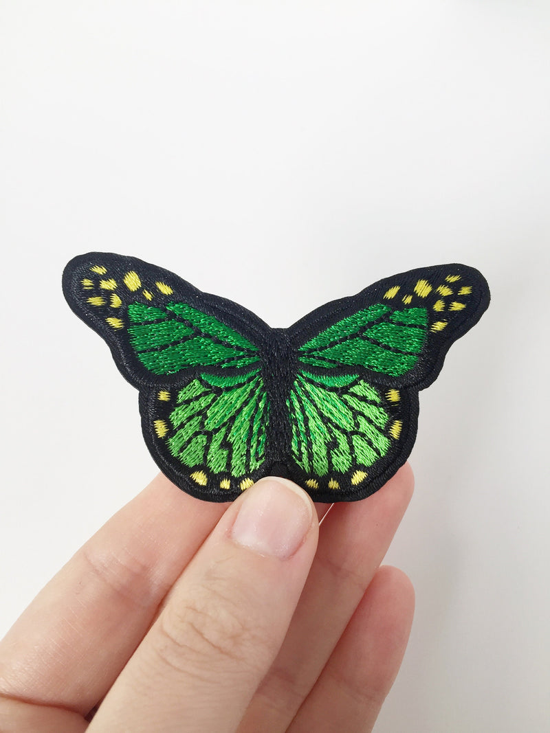 Green Butterfly Iron-on Patch, Embroidered Butterfly Badge