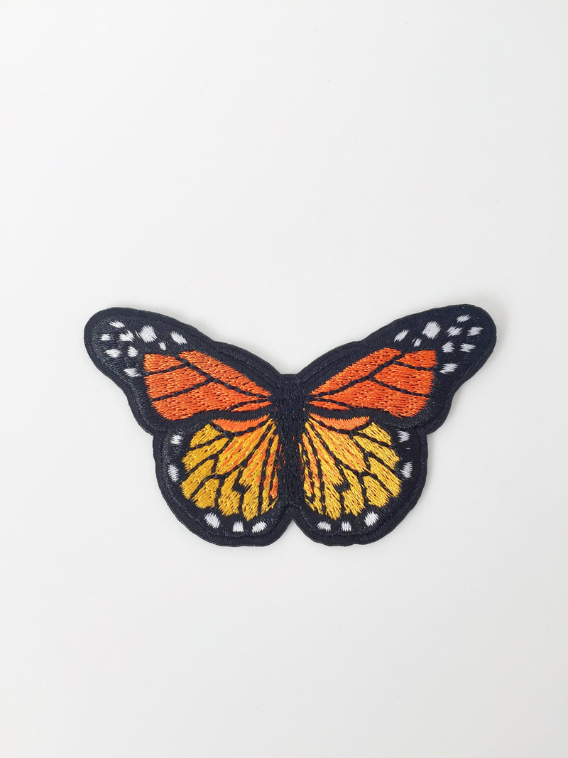 Orange Butterfly Iron-on Patch, Embroidered Butterfly Applique