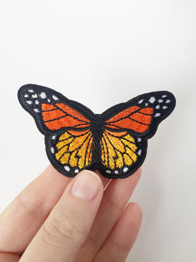 Orange Butterfly Iron-on Patch, Embroidered Butterfly Applique