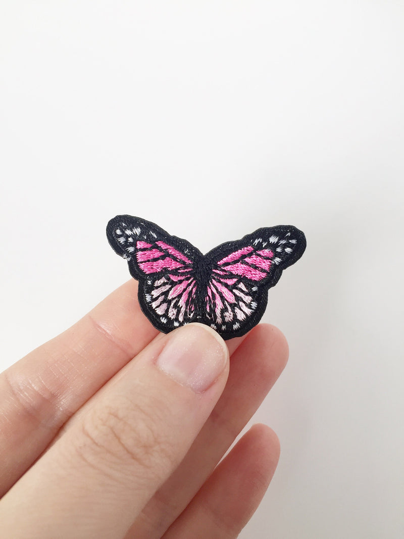 Small Pink Butterfly Iron-on Patch, Embroidered Butterfly Badge