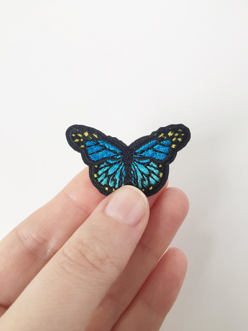 Small Blue Butterfly Iron-on Patch, Embroidered Butterfly Badge