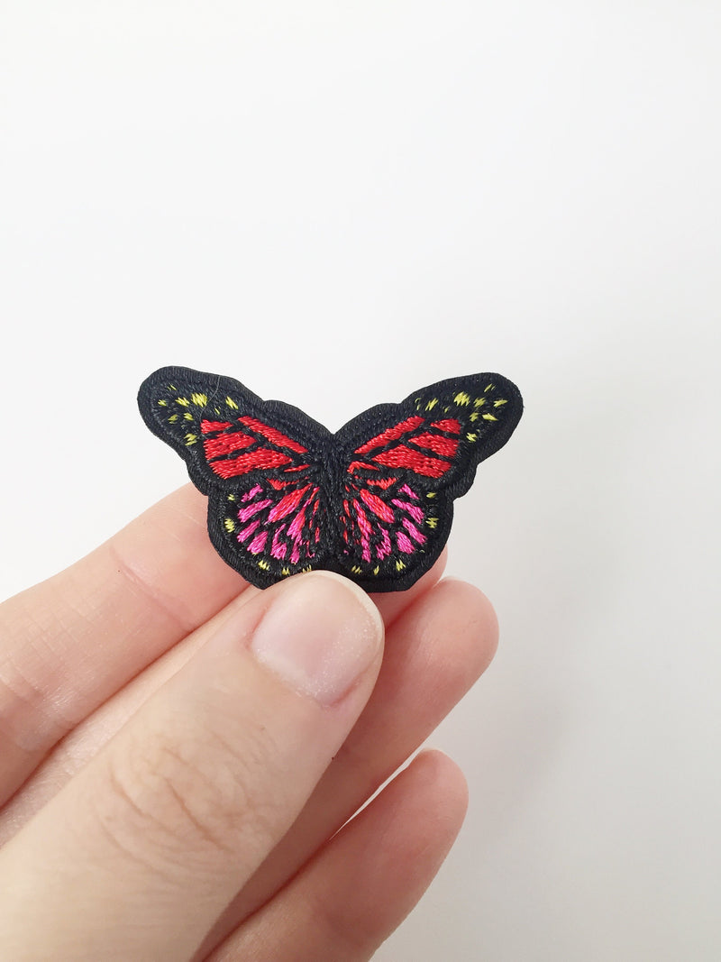 Small Red Butterfly Iron-on Patch, Embroidered Butterfly Applique