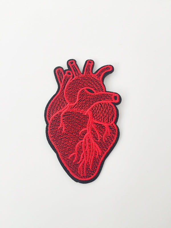 Red Anatomical Heart Iron-on Patch, Lifelike Heart Applique