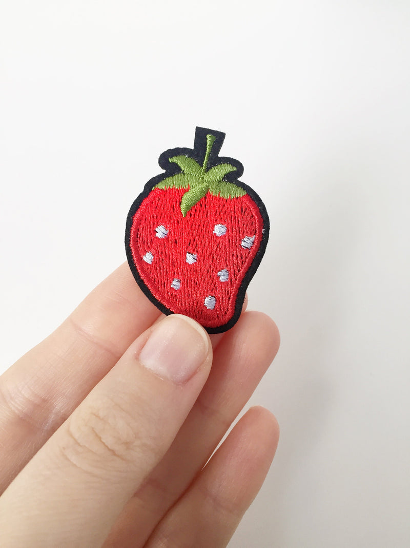 Strawberry Iron-on Patch, Embroidered Strawberry Applique