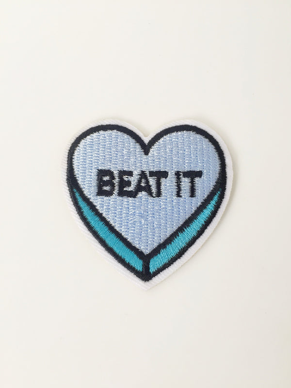 Beat It Heart Iron-on Patch, Blue Heart Applique