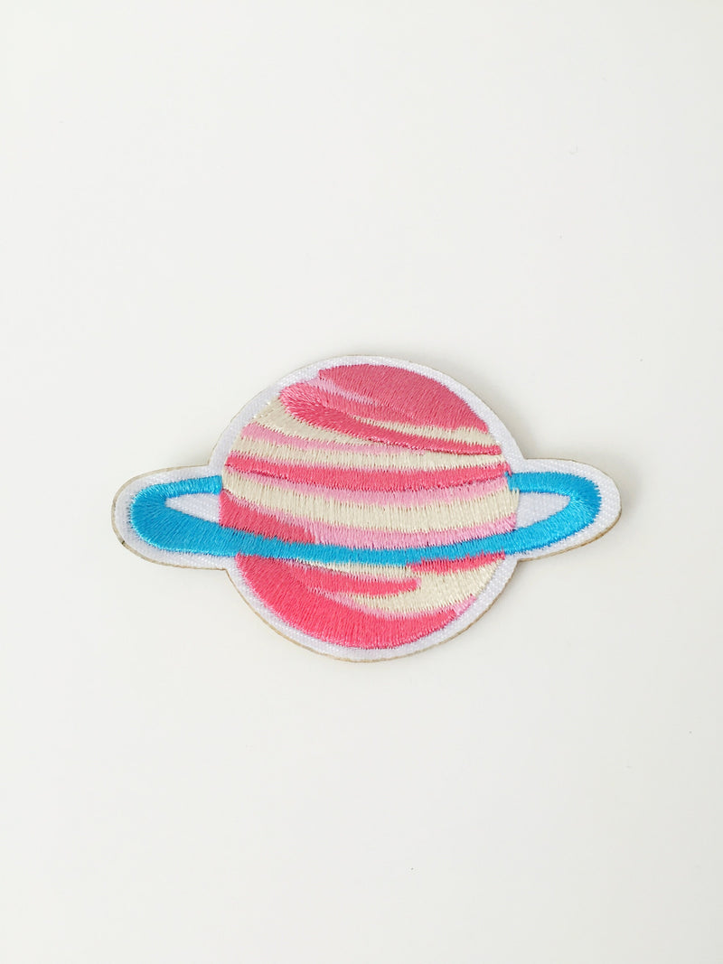 Saturn Iron-on Patch, Whimsical Pink Planet Motif