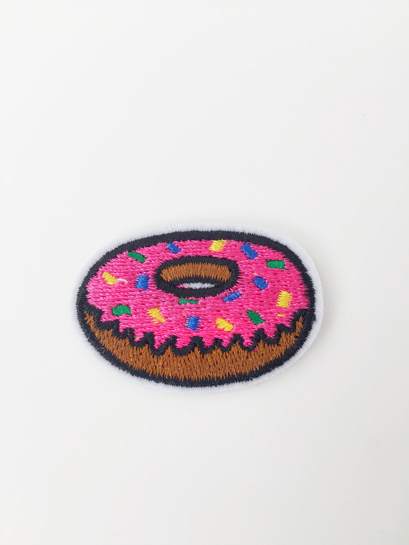 Doughnut Iron-on Patch, Embroidered Sprinkled Donut Motif