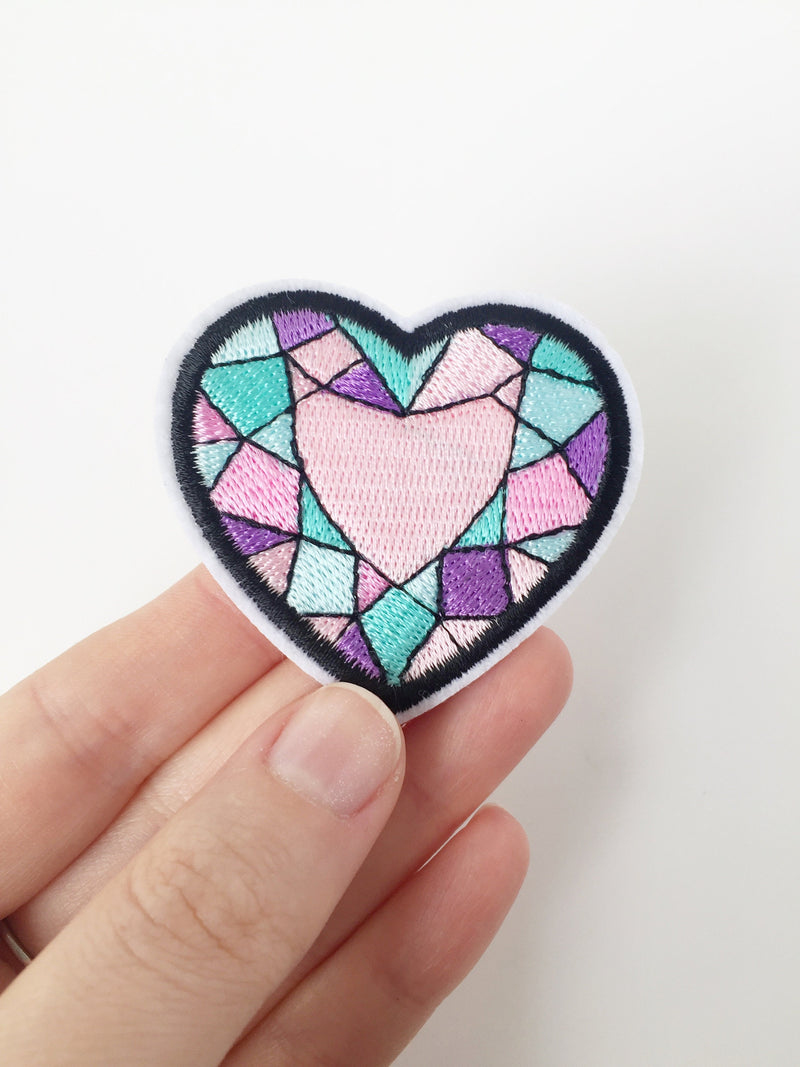 Diamond Heart Iron-on Patch, Pastel Heart Applique