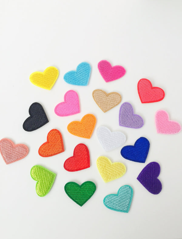 20 x Multicoloured Small Embroidered Heart Iron-on Patches