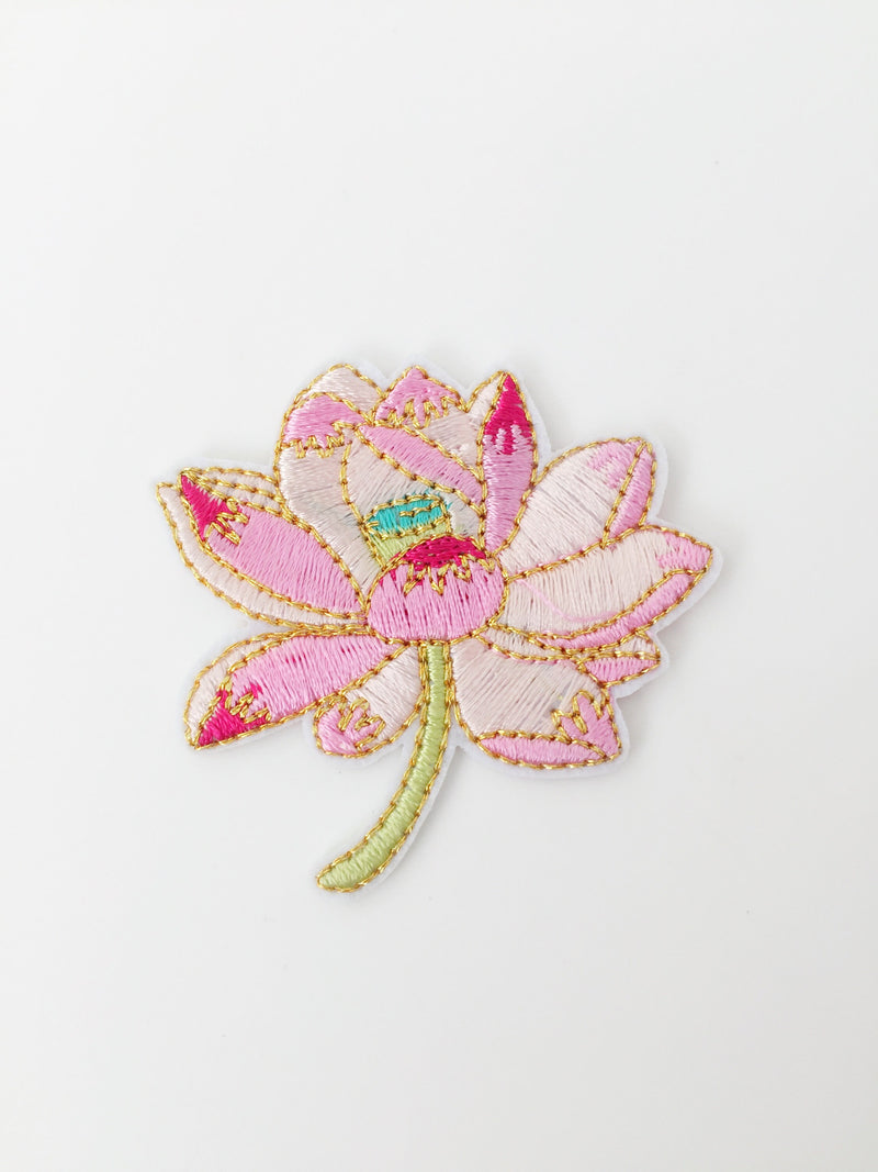 Lotus Iron-on Patch, Embroidered Lotus Flower Badge