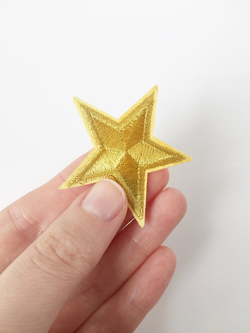 Gold Star Iron-on Patch, Embroidered Star Applique