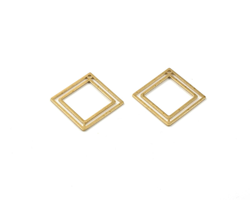 6 x Raw Brass 20mm Square Pendants, Open Square Brass Charms, Square Links (C0159)