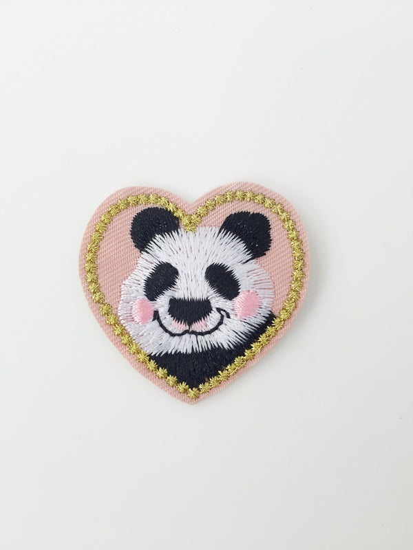 Kawaii Panda Iron-on Patch, Embroidered Panda Heart Motif