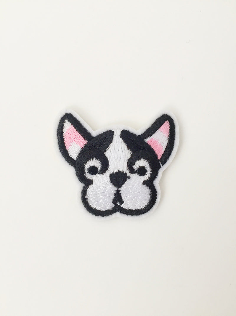 Tiny French Bulldog Iron-on Patch, Embroidered Frenchie Applique