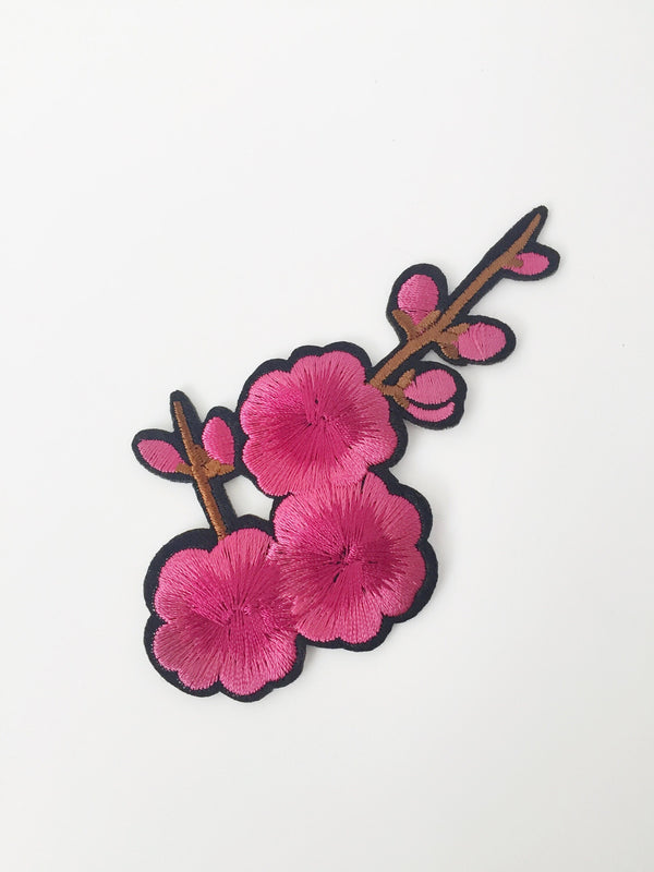 Deep Pink Sakura Iron-on Patch, Cherry Blossom Badge